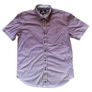 Buttercloth Short Sleeve Red & White Patterned Button Down Cotton Shirt Large